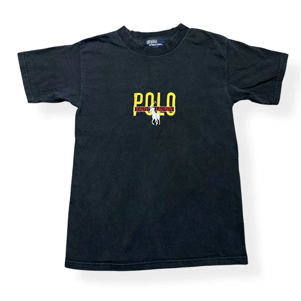 VTG Polo Ralph Lauren Shirt‎ Men's Black Medium Big Pony USA Made 100% Cotton